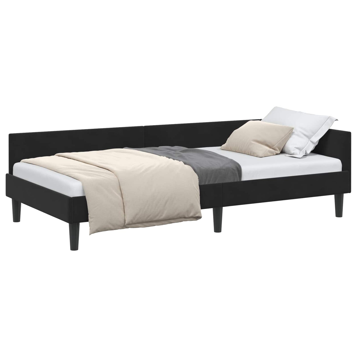 vidaXL Πλαϊνό Κρεβάτι Μαύρο 90 x 190 cm Βελούδο και Στιβαρή ξυλεία