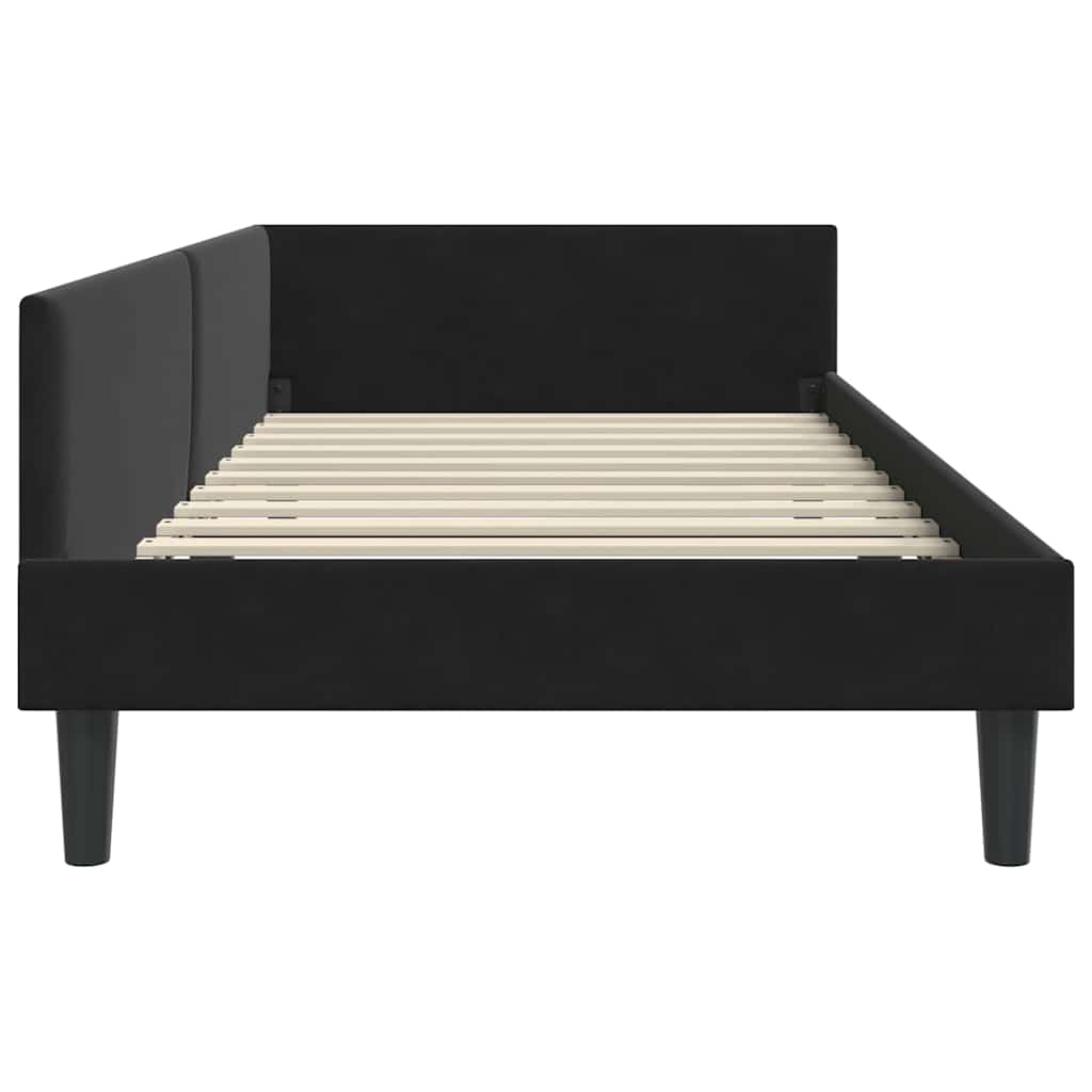vidaXL Πλαϊνό Κρεβάτι Μαύρο 90 x 190 cm Βελούδο και Στιβαρή ξυλεία