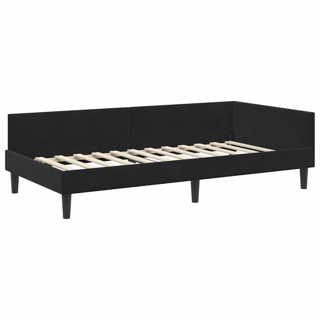 vidaXL Πλαϊνό Κρεβάτι Μαύρο 90 x 200 cm Βελούδο και Στιβαρή ξυλεία