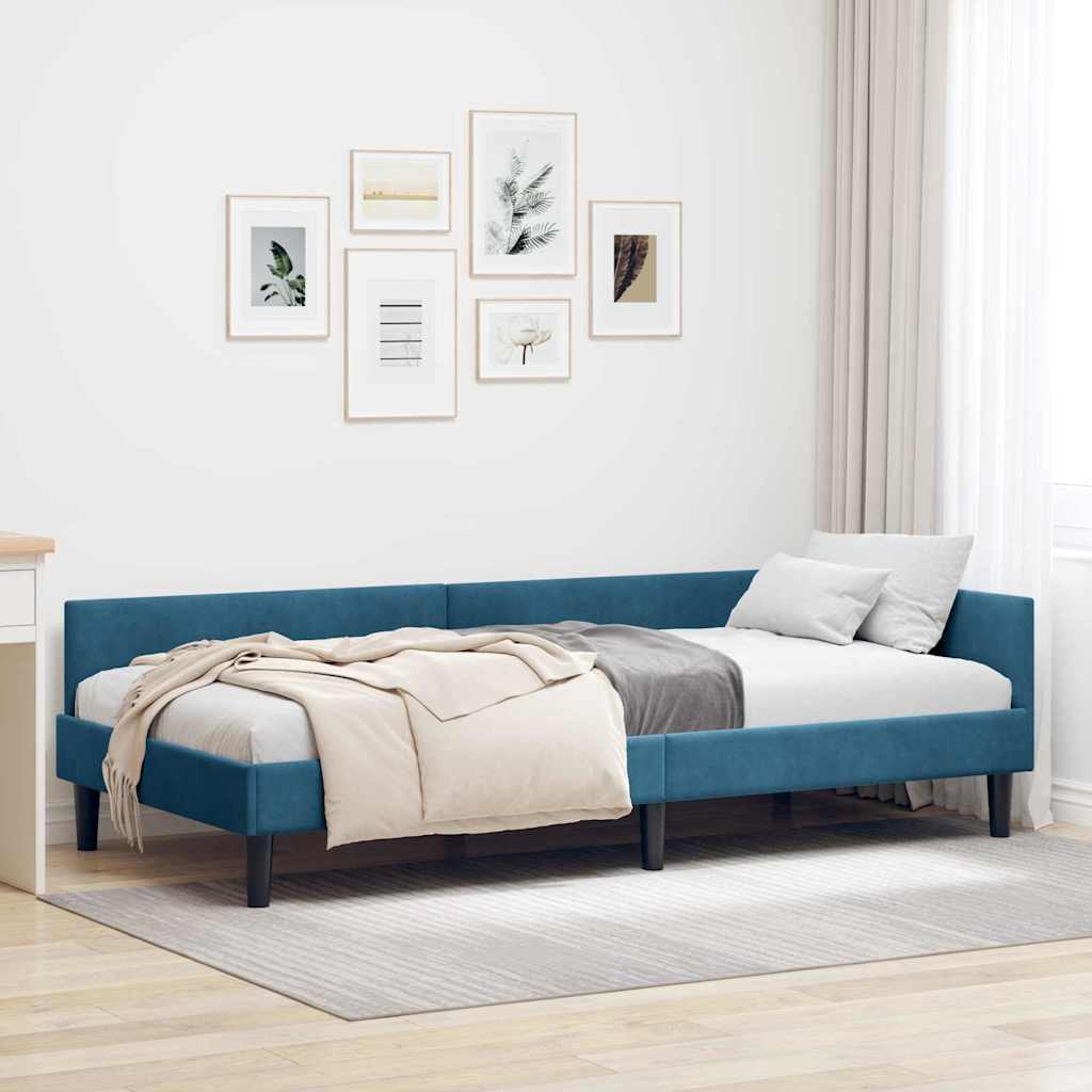 vidaXL Πλαϊνό Κρεβάτι Μπλε 100 x 200 cm Βελούδο και Στιβαρή ξυλεία