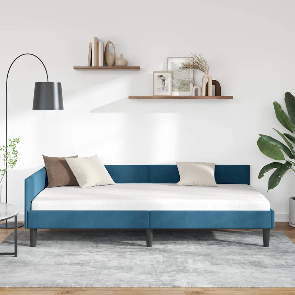 vidaXL Πλαϊνό Κρεβάτι Μπλε 100 x 200 cm Βελούδο και Στιβαρή ξυλεία