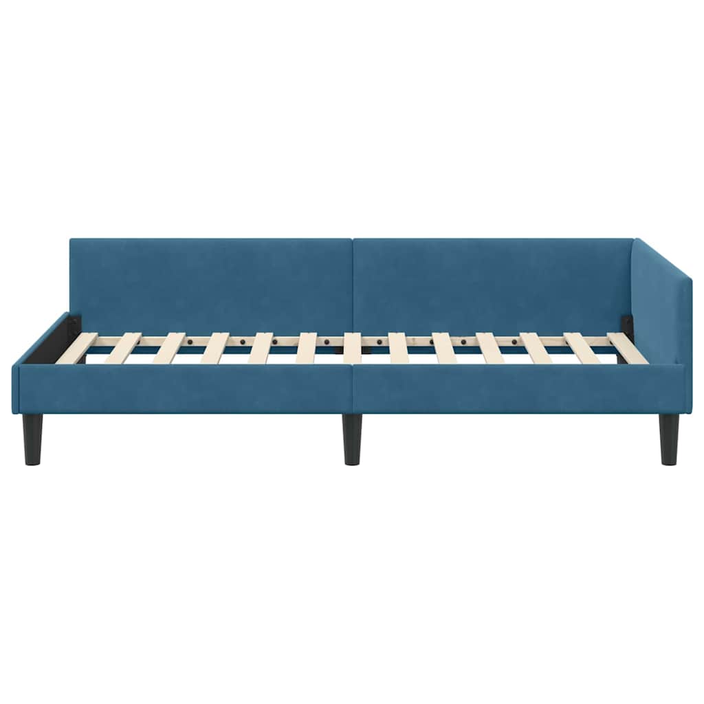 vidaXL Πλαϊνό Κρεβάτι Μπλε 100 x 200 cm Βελούδο και Στιβαρή ξυλεία