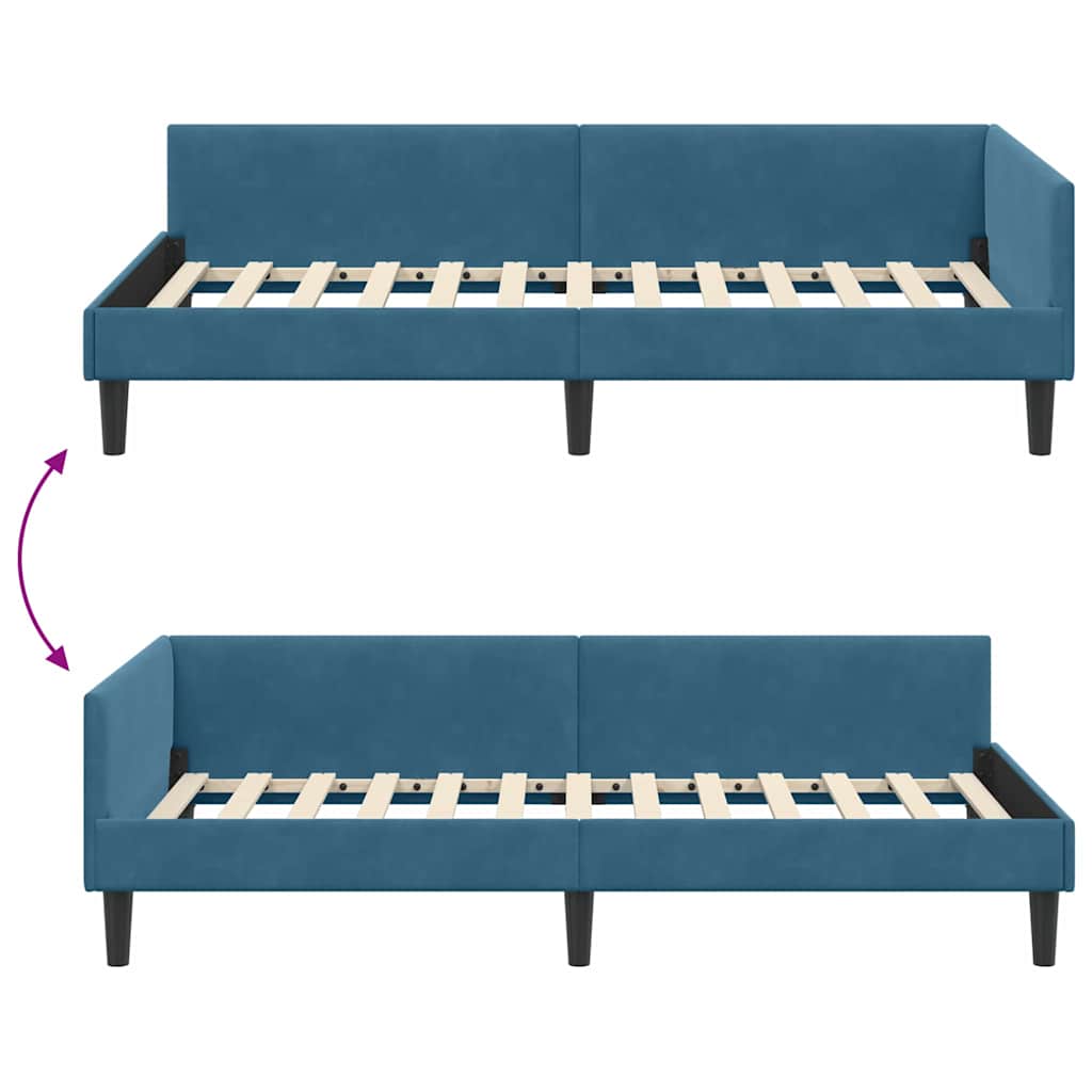 vidaXL Πλαϊνό Κρεβάτι Μπλε 100 x 200 cm Βελούδο και Στιβαρή ξυλεία