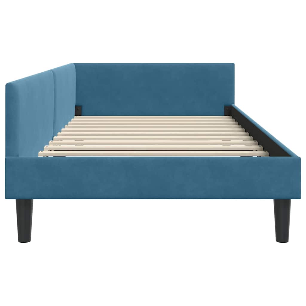vidaXL Πλαϊνό Κρεβάτι Μπλε 100 x 200 cm Βελούδο και Στιβαρή ξυλεία