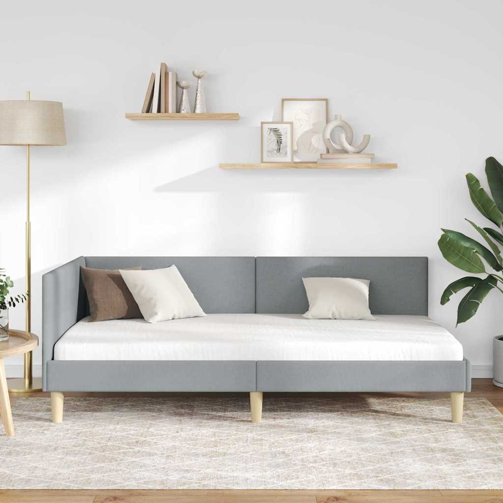 vidaXL Κρεβάτι Γωνίας Ανοιχτό γκρι 90 x 190 cm Ύφασμα και Έργο ξύλου