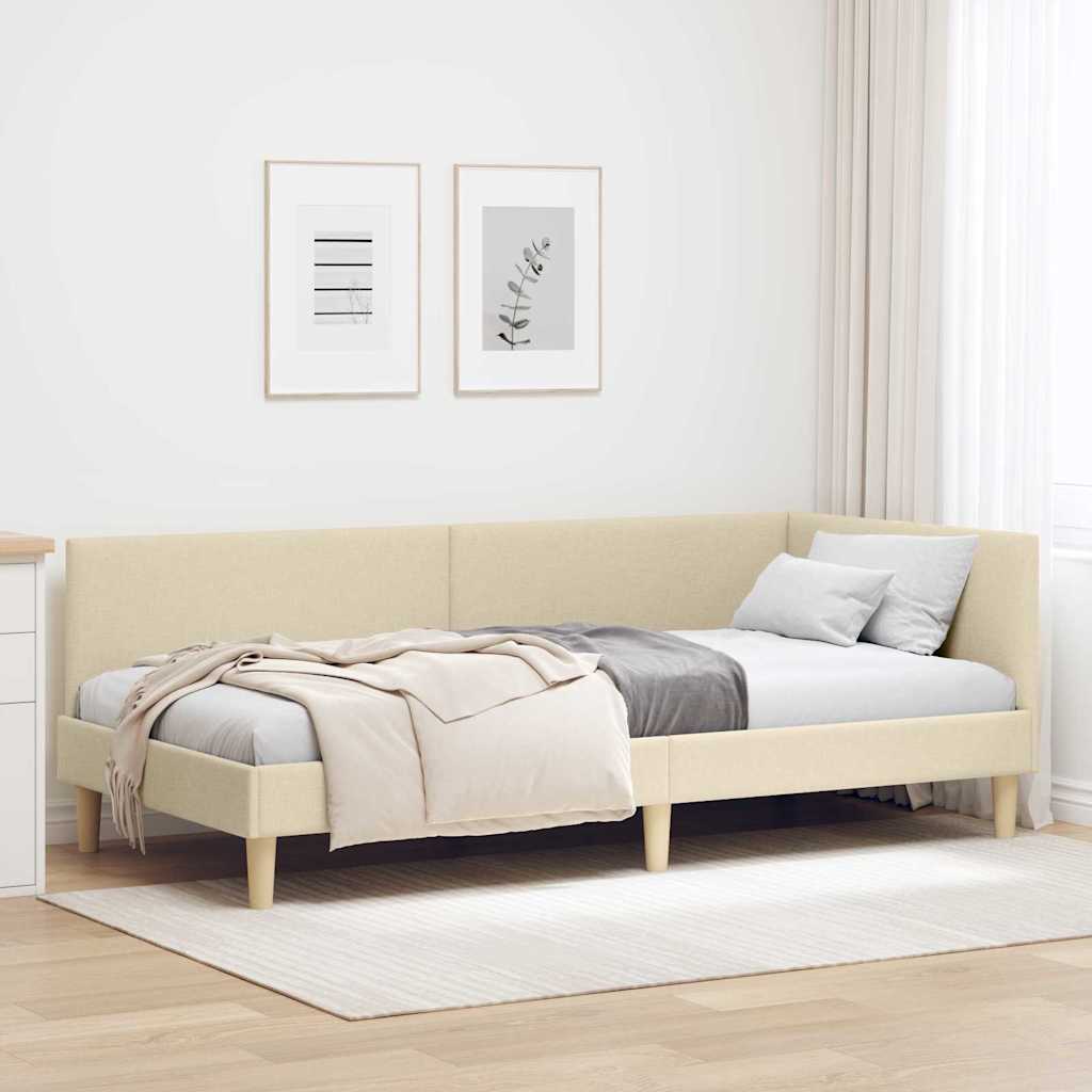 vidaXL Κρεβάτι Γωνίας Κρεμ 90 εκ x 190 εκ Ύφασμα και Κόντρα Πλακέ
