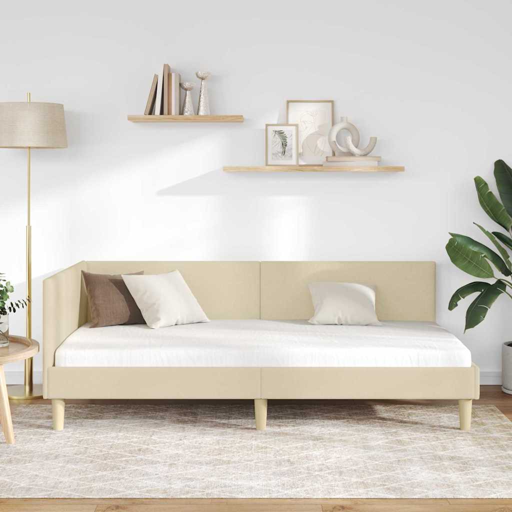 vidaXL Κρεβάτι Γωνίας Κρεμ 90 εκ x 190 εκ Ύφασμα και Κόντρα Πλακέ