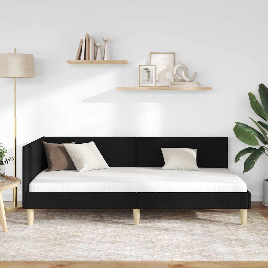 vidaXL Κρεβάτι Γωνίας Άλλο Μαύρο 90 x 200 cm Ύφασμα και Έργο ξύλου