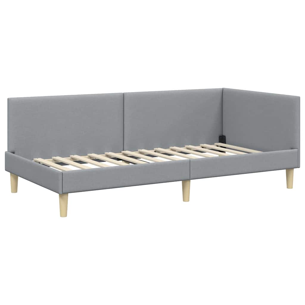 vidaXL Κρεβάτι Γωνίας Ανοιχτό γκρι 100 x 200 cm Ύφασμα και Έργο ξύλου