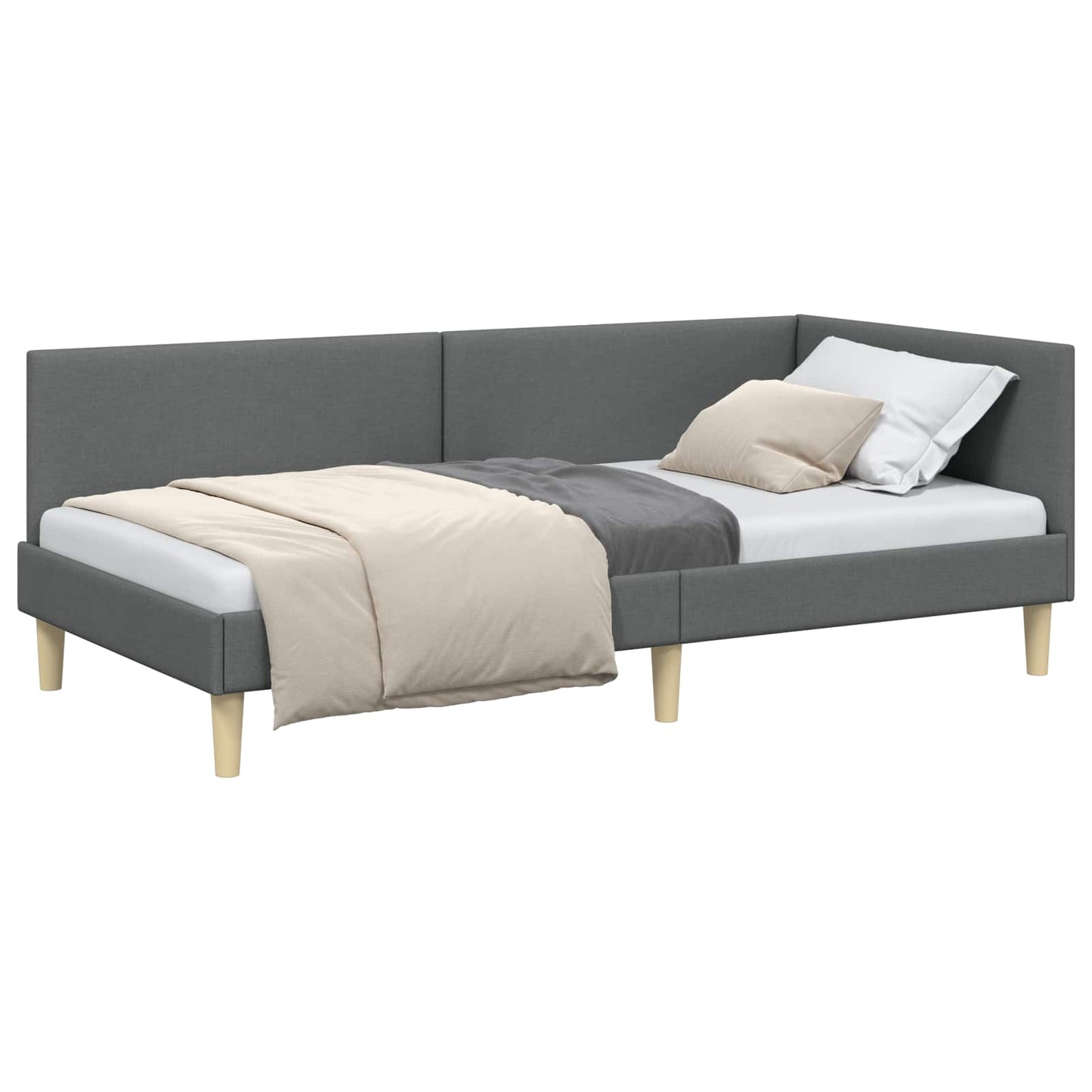 vidaXL Κρεβάτι Γωνίας Σκούρο γκρι 100 x 200 cm Ύφασμα και Έργο ξύλου