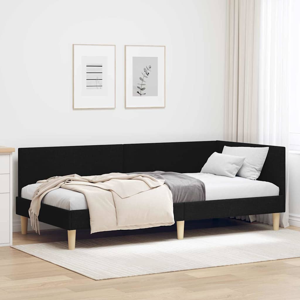 vidaXL Κρεβάτι Γωνίας Άλλο Μαύρο 100 x 200 cm Ύφασμα και Έργο ξύλου