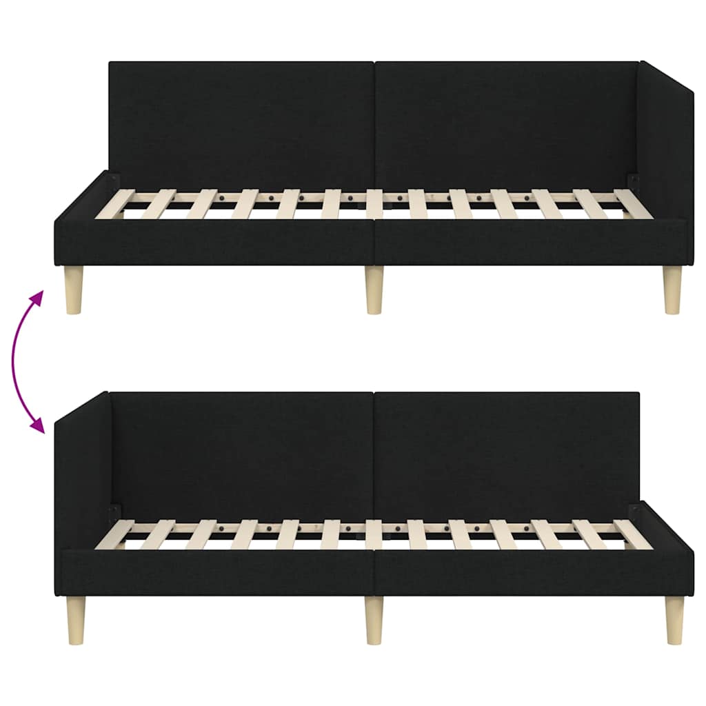 vidaXL Κρεβάτι Γωνίας Άλλο Μαύρο 100 x 200 cm Ύφασμα και Έργο ξύλου