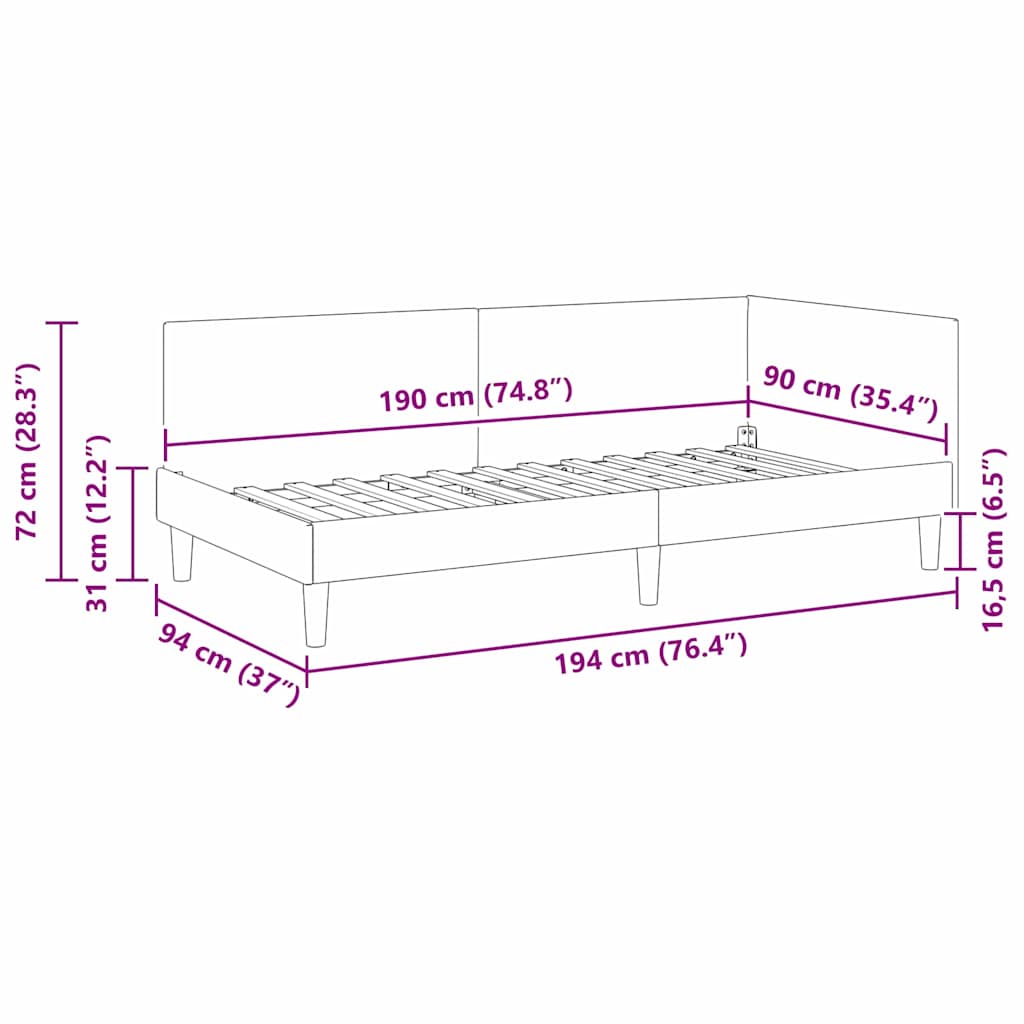 vidaXL Κρεβάτι Γωνίας με κεφαλάρι Μπλε 90 εκ x 190 εκ Βελούδο
