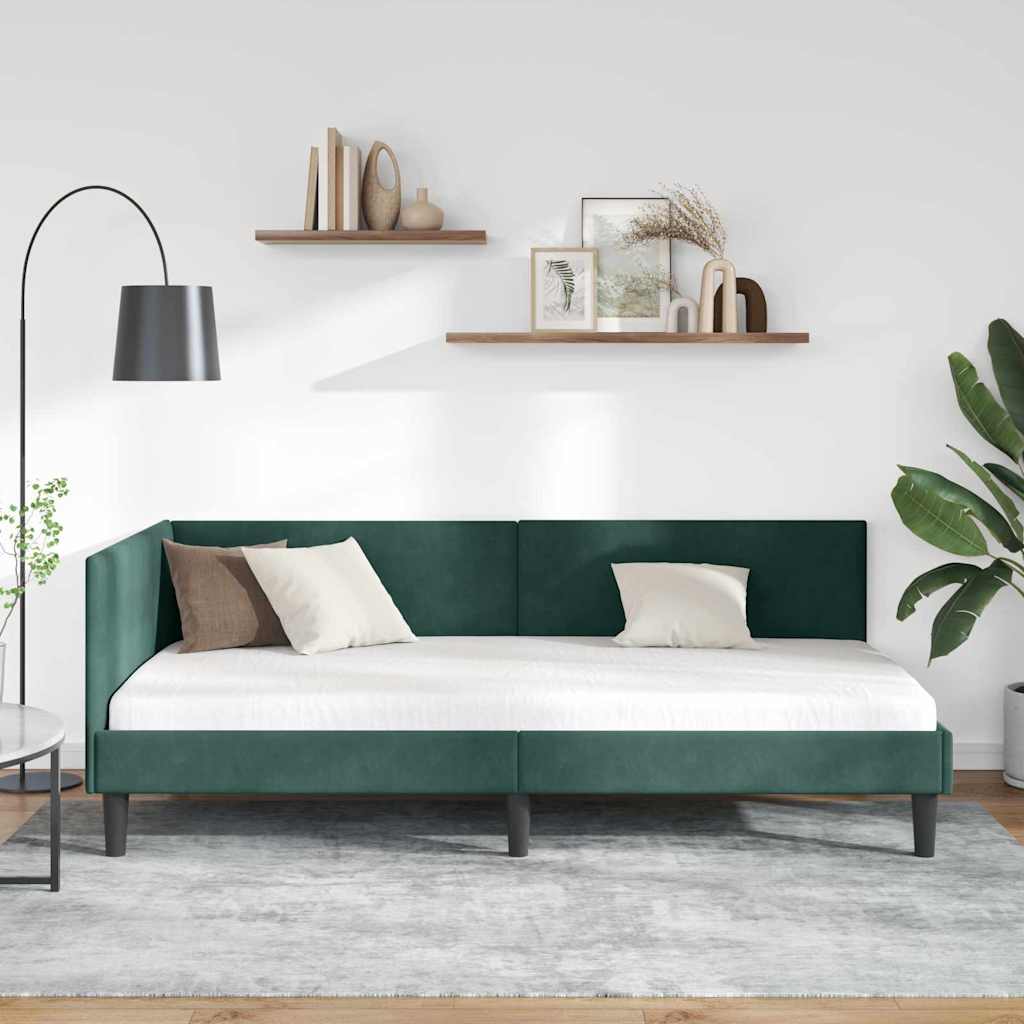 vidaXL Κρεβάτι Γωνίας Σκούρο Πράσινο 90 εκ x 190 εκ Βελούδο