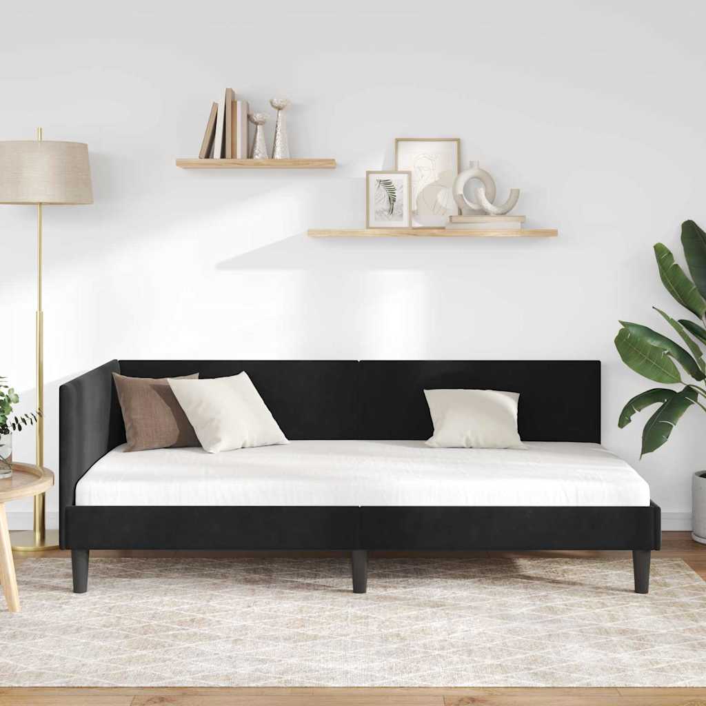 vidaXL Κρεβάτι Γωνίας Μαύρο 90 x 200 cm Βελούδο και Εργοστασιακό ξύλο