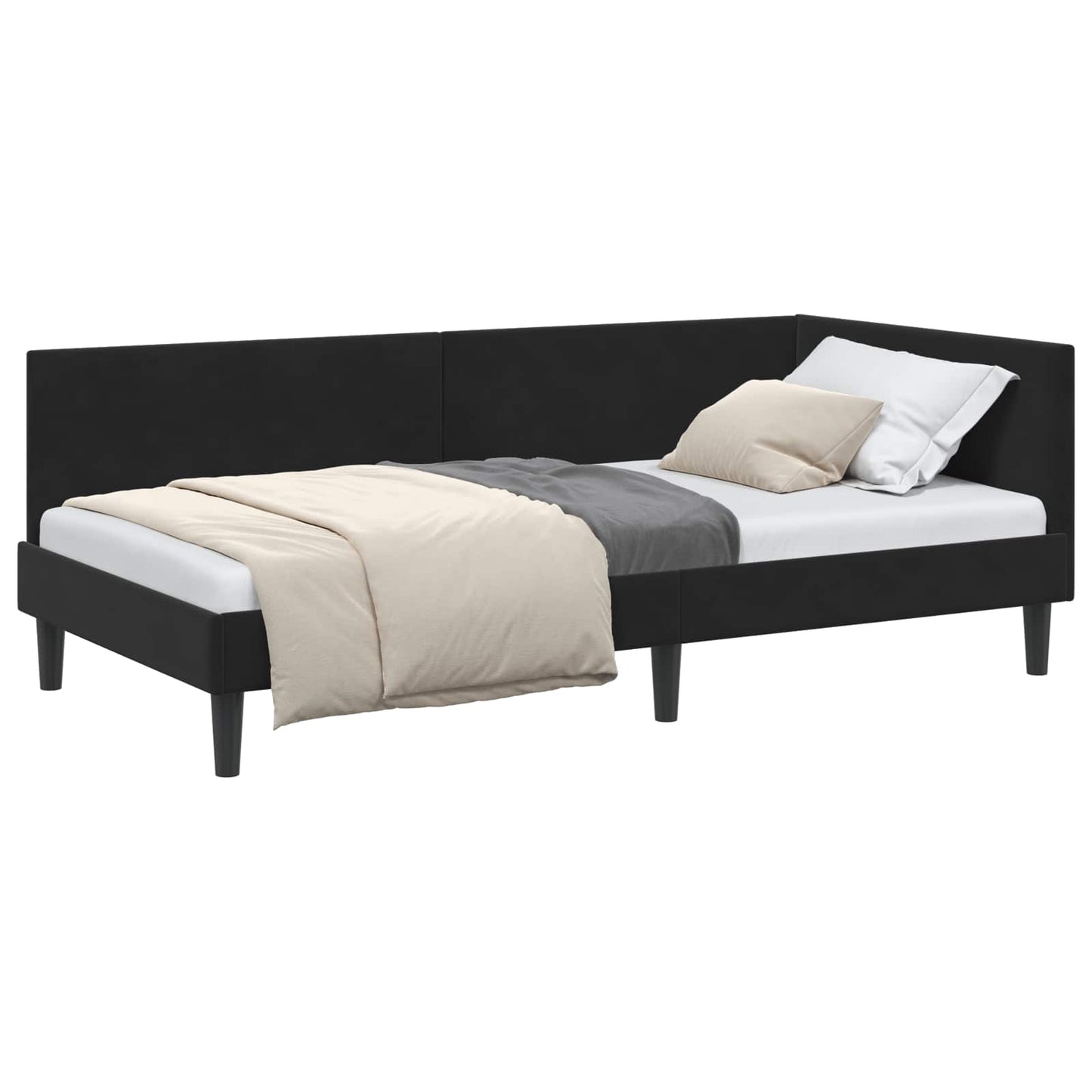 vidaXL Κρεβάτι Γωνίας Μαύρο 90 x 200 cm Βελούδο και Εργοστασιακό ξύλο
