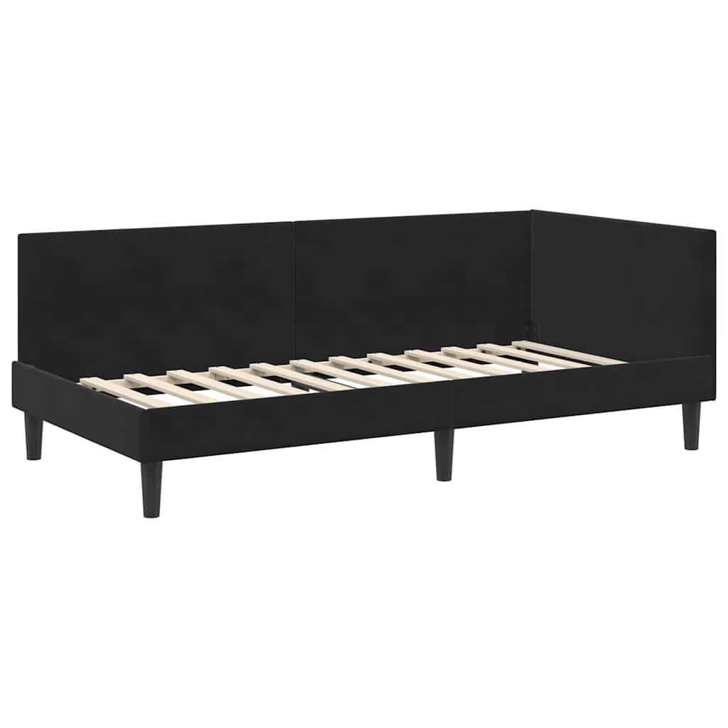 vidaXL Κρεβάτι Γωνίας Μαύρο 90 x 200 cm Βελούδο και Εργοστασιακό ξύλο