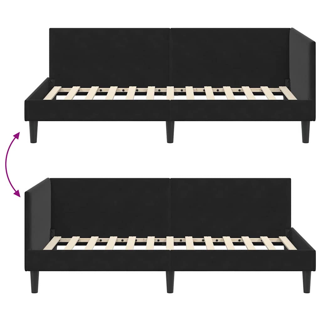 vidaXL Κρεβάτι Γωνίας Μαύρο 90 x 200 cm Βελούδο και Εργοστασιακό ξύλο