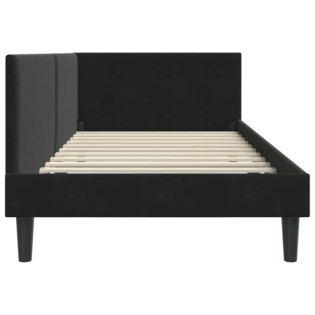 vidaXL Κρεβάτι Γωνίας Μαύρο 90 x 200 cm Βελούδο και Εργοστασιακό ξύλο