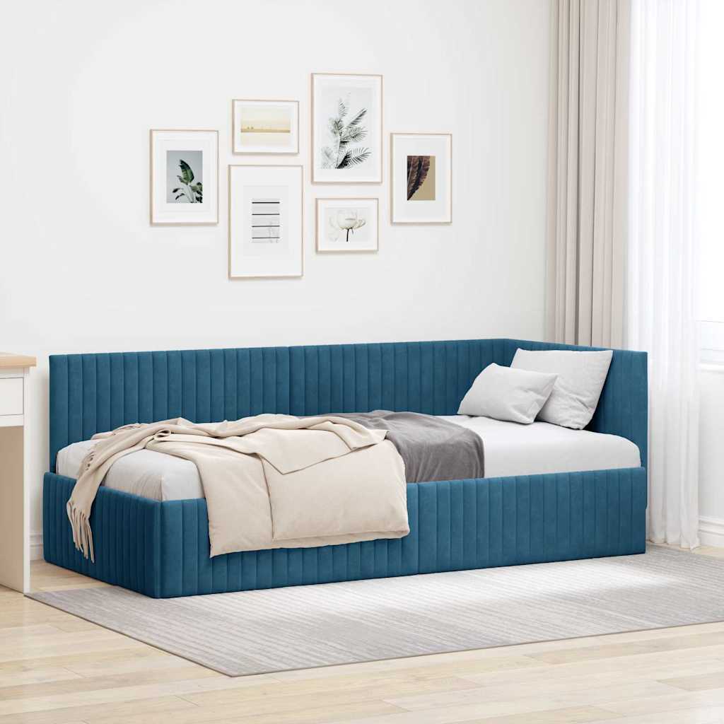vidaXL Κρεβάτι Γωνίας με κεφαλάρι Μπλε 90 εκ x 190 εκ Βελούδο