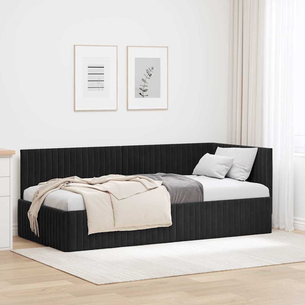 vidaXL Κρεβάτι Γωνίας με κεφαλάρι Μαύρο 90 εκ x 190 εκ Βελούδο
