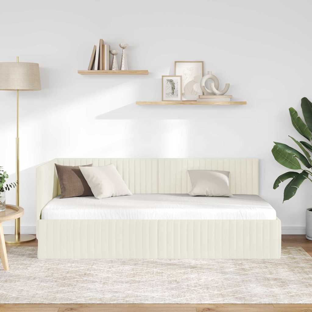 vidaXL Κρεβάτι Γωνίας με κεφαλάρι Κρεμ 90 εκ x 190 εκ Βελούδο