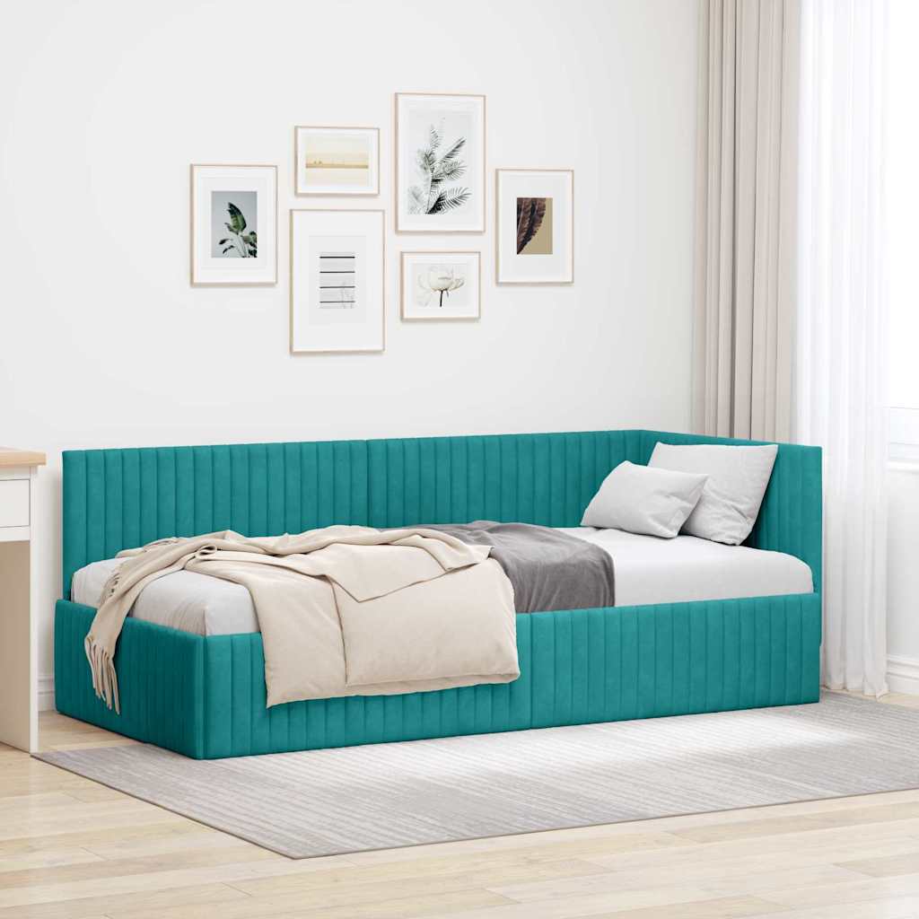 vidaXL Κρεβάτι Γωνίας με κεφαλάρι Τιρκουάζ 90 εκ x 190 εκ Βελούδο