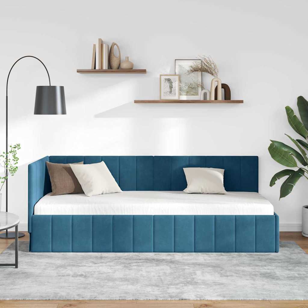 vidaXL Κρεβάτι Γωνίας με κεφαλάρι Μπλε 80 εκ x 200 εκ Βελούδο