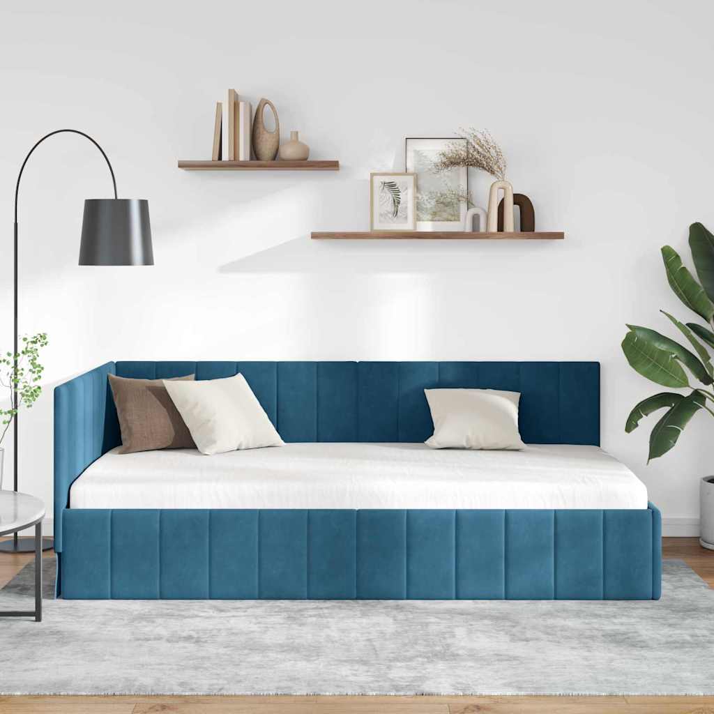 vidaXL Κρεβάτι Γωνίας με κεφαλάρι Μπλε 90 εκ x 190 εκ Βελούδο