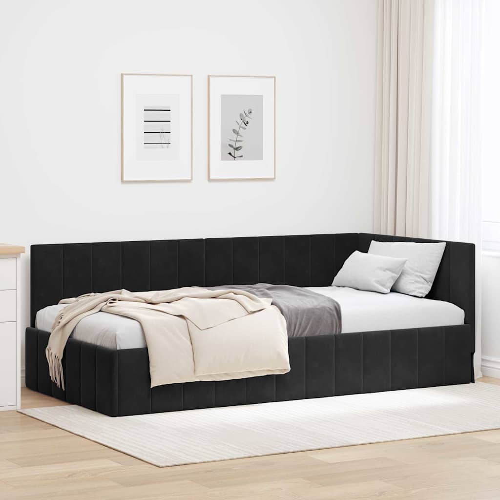 vidaXL Κρεβάτι Γωνίας με κεφαλάρι Μαύρο 90 εκ x 190 εκ Βελούδο