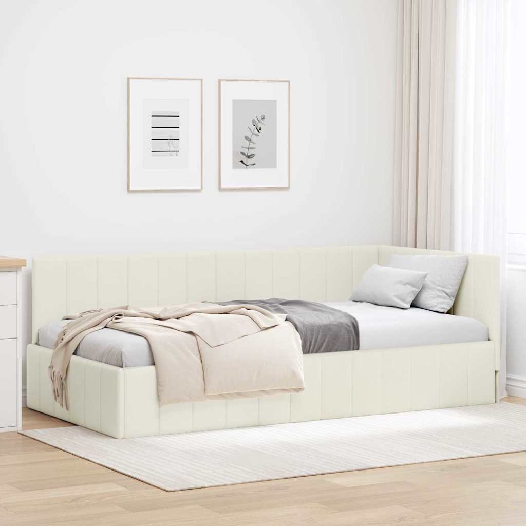 vidaXL Κρεβάτι Γωνίας με κεφαλάρι Κρεμ 90 εκ x 190 εκ Βελούδο