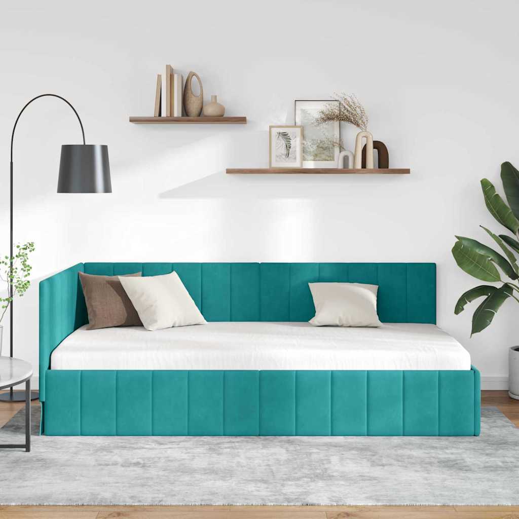 vidaXL Κρεβάτι Γωνίας με κεφαλάρι Τιρκουάζ 90 εκ x 200 εκ Βελούδο