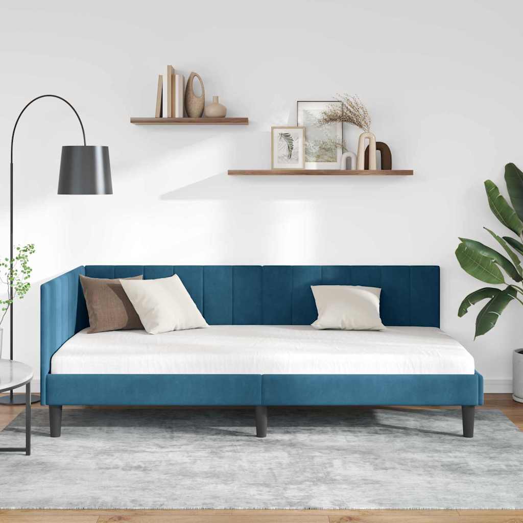 vidaXL Κρεβάτι Γωνίας με κεφαλάρι Μπλε 90 εκ x 190 εκ Βελούδο