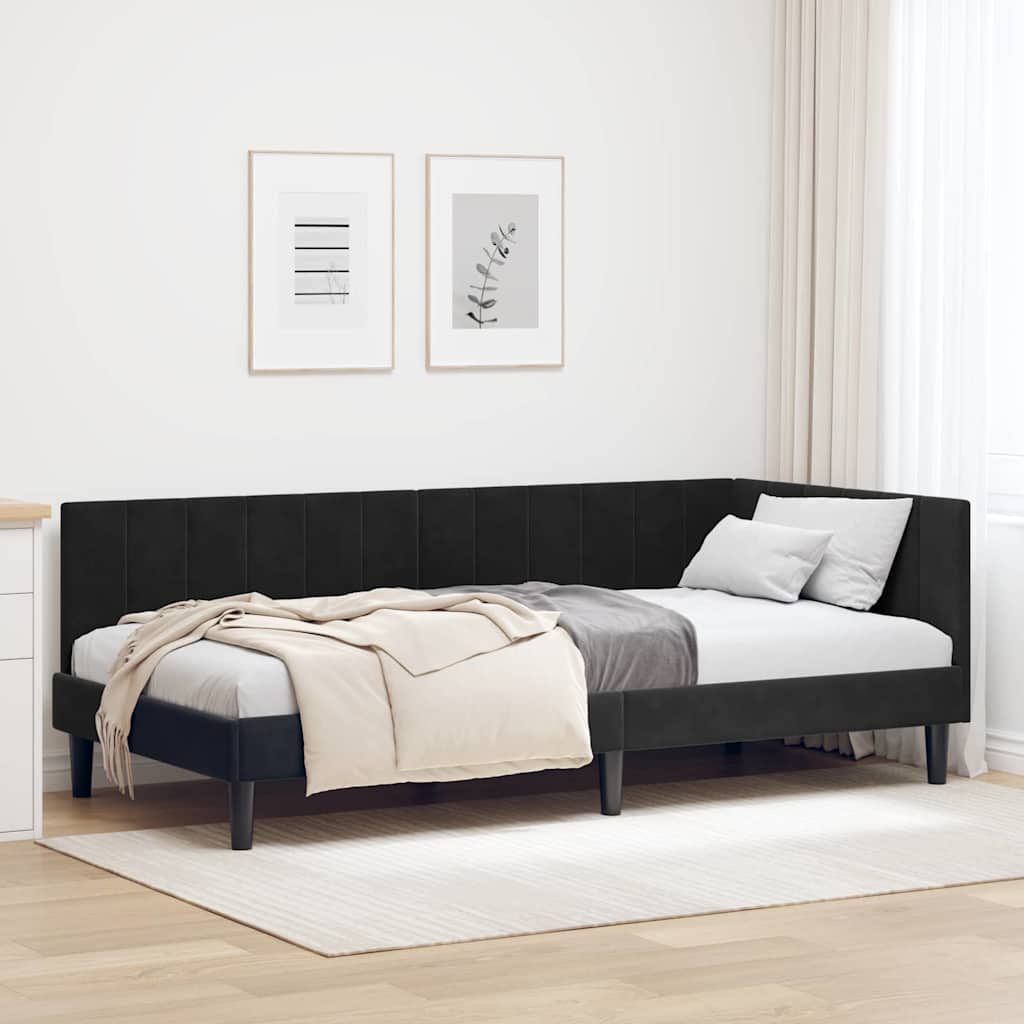 vidaXL Κρεβάτι Γωνίας με κεφαλάρι Μαύρο 90 x 190 cm Βελούδο