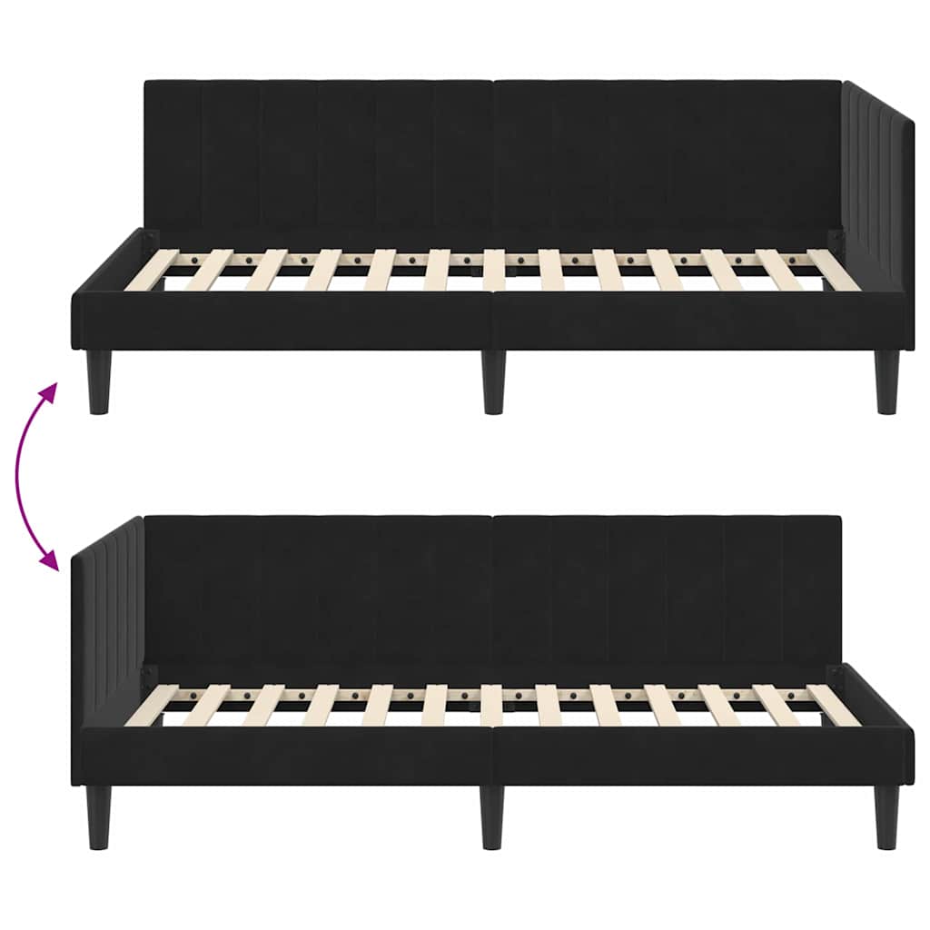 vidaXL Κρεβάτι Γωνίας με κεφαλάρι Μαύρο 90 x 190 cm Βελούδο