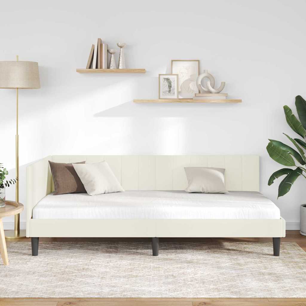 vidaXL Κρεβάτι Γωνίας με κεφαλάρι Κρεμ 90 εκ x 190 εκ Βελούδο