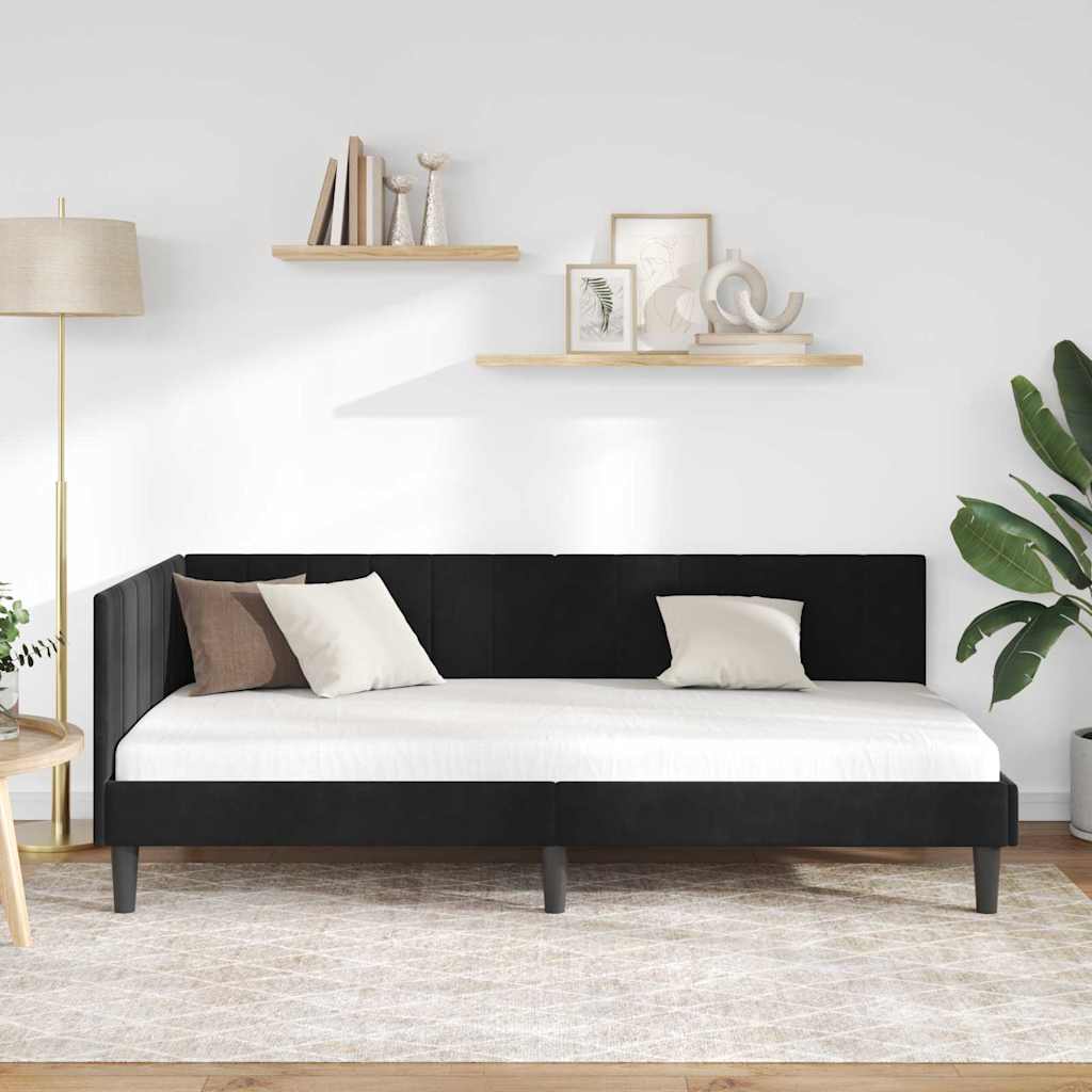 vidaXL Κρεβάτι Γωνίας με κεφαλάρι Μαύρο 100 x 200 cm Βελούδο