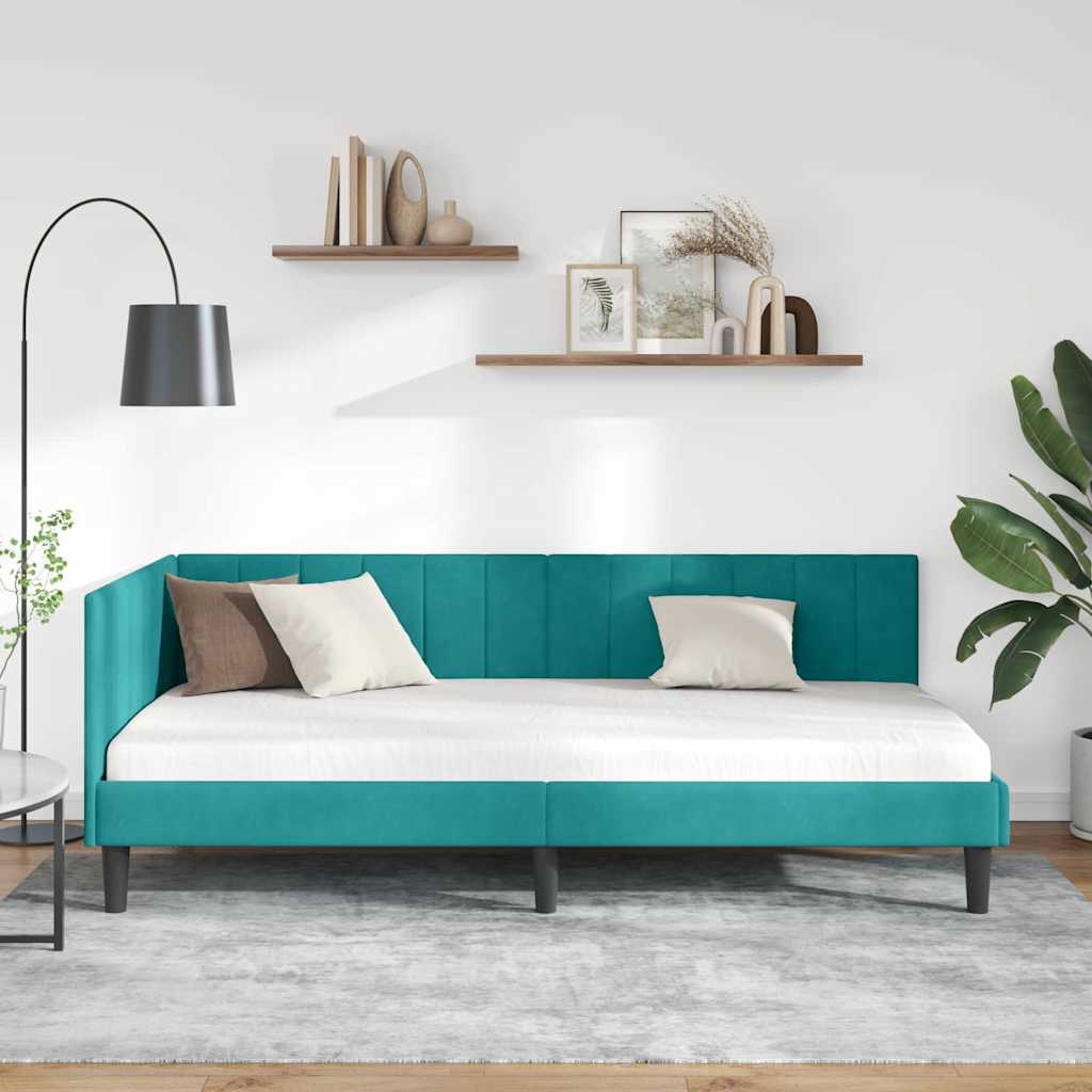 vidaXL Κρεβάτι Γωνίας με κεφαλάρι Τιρκουάζ 100 εκ x 200 εκ Βελούδο