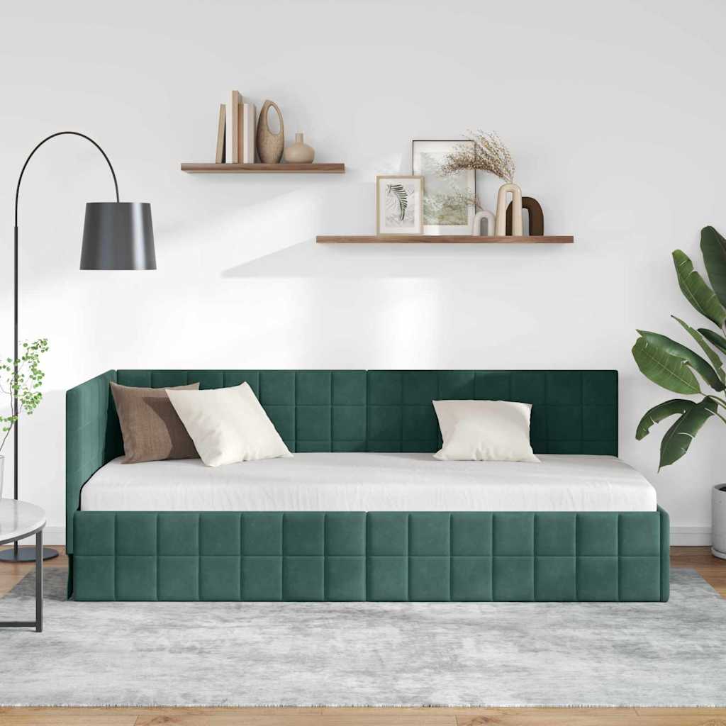 vidaXL Κρεβάτι Γωνίας Σκούρο Πράσινο 80 x 200 cm Βελούδο