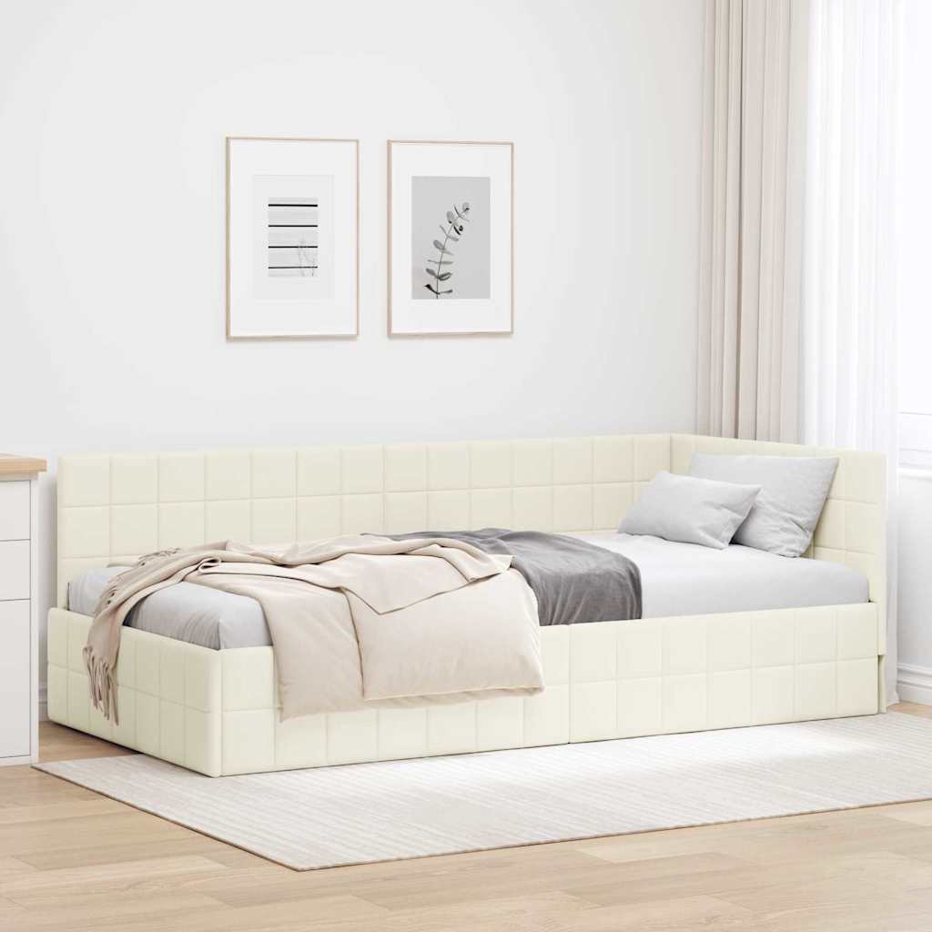 vidaXL Κρεβάτι Γωνίας με κεφαλάρι Κρεμ 90 εκ x 190 εκ Βελούδο