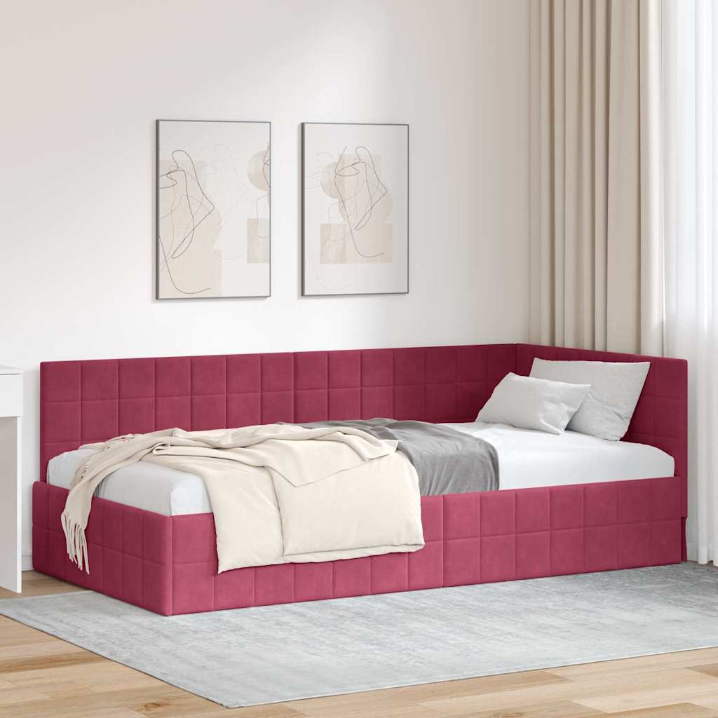 vidaXL Κρεβάτι Γωνίας Κόκκινο 90 x 200 cm Βελούδο