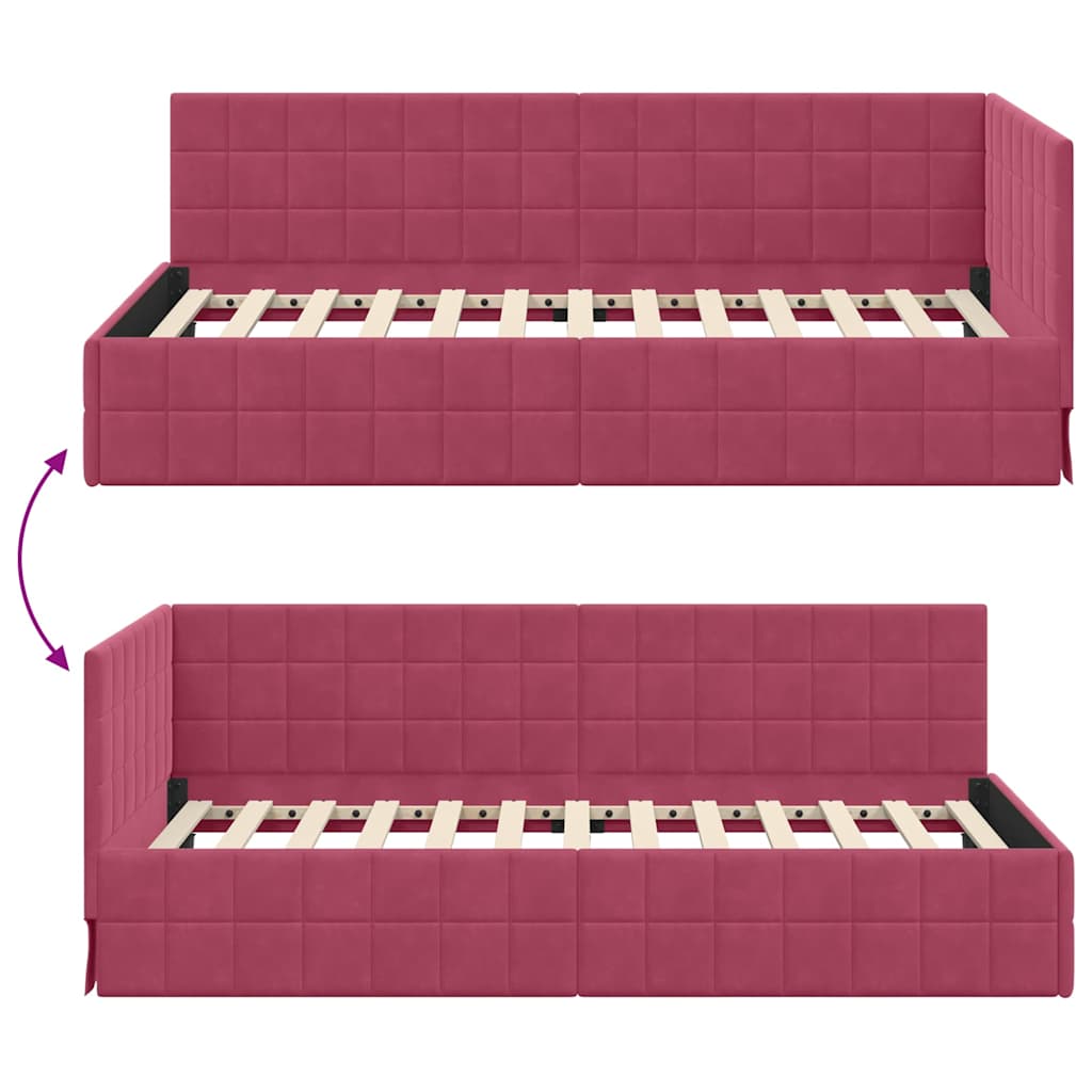 vidaXL Κρεβάτι Γωνίας Κόκκινο 90 x 200 cm Βελούδο