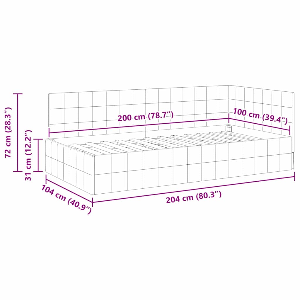 vidaXL Κρεβάτι Γωνίας με κεφαλάρι Μαύρο 100 x 200 cm Βελούδο