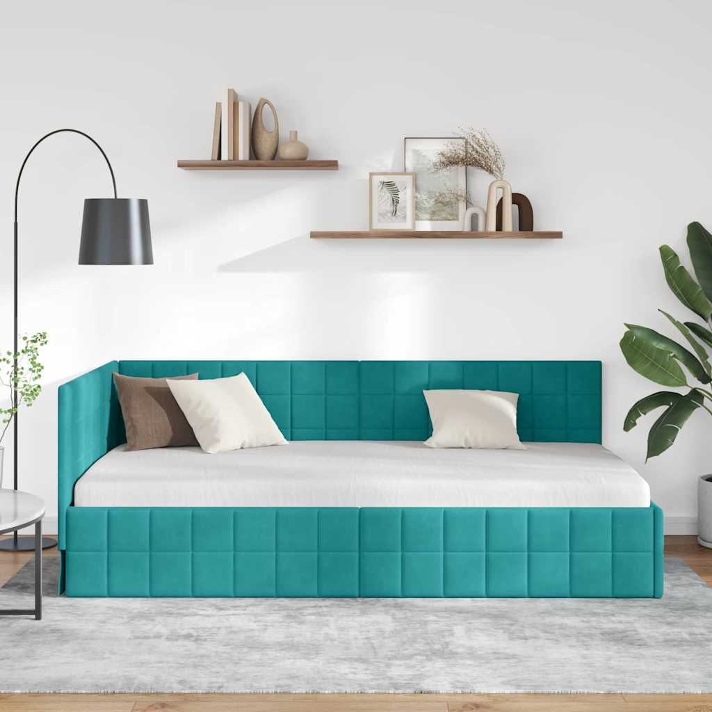 vidaXL Κρεβάτι Γωνίας με κεφαλάρι Τιρκουάζ 100 εκ x 200 εκ Βελούδο