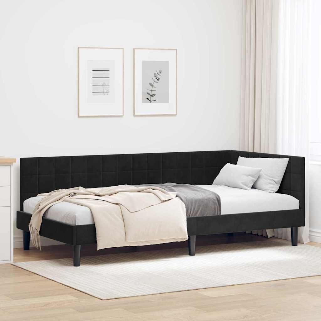 vidaXL Κρεβάτι Γωνίας με κεφαλάρι Μαύρο 90 εκ x 190 εκ Βελούδο