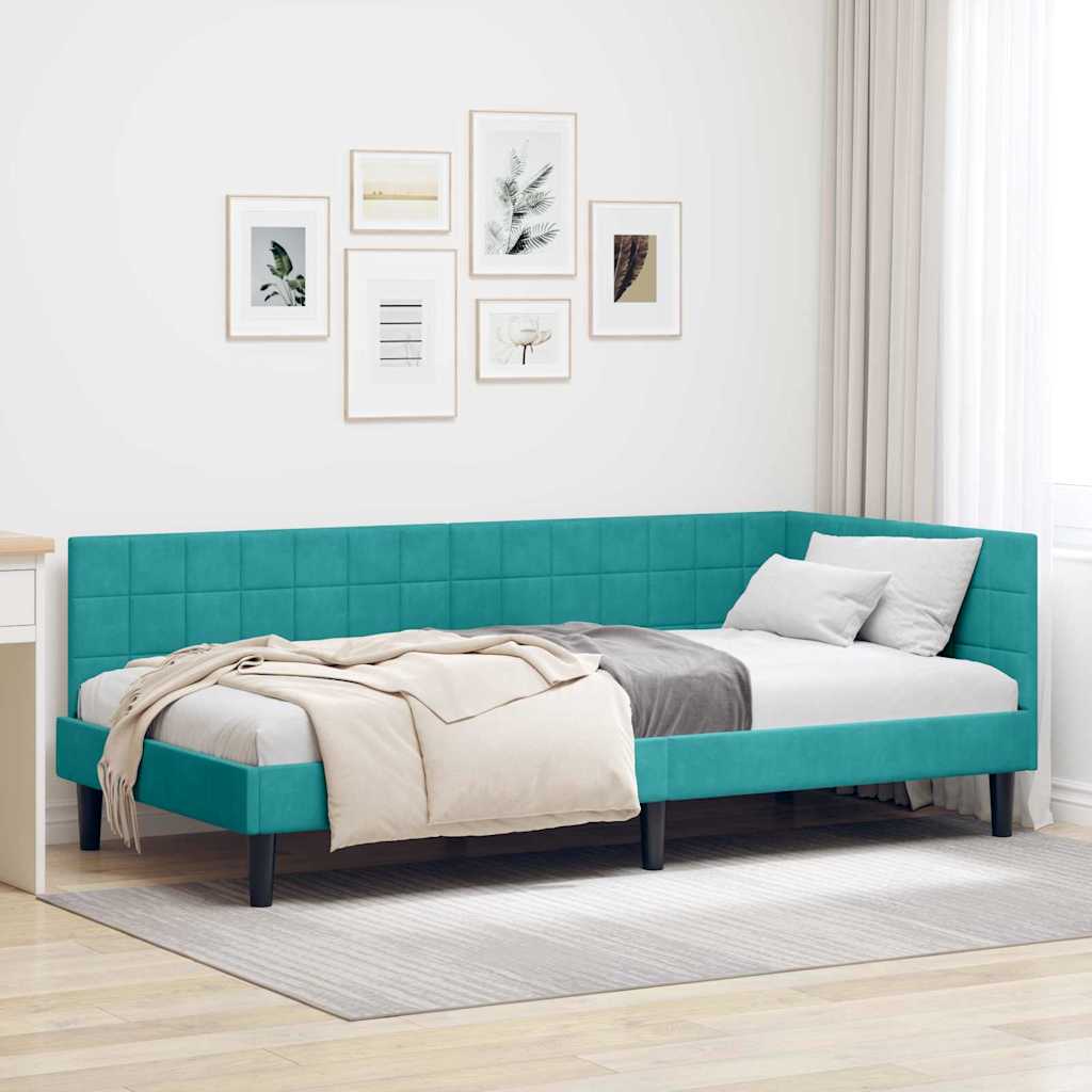 vidaXL Κρεβάτι Γωνίας με κεφαλάρι Τιρκουάζ 90 εκ x 200 εκ Βελούδο
