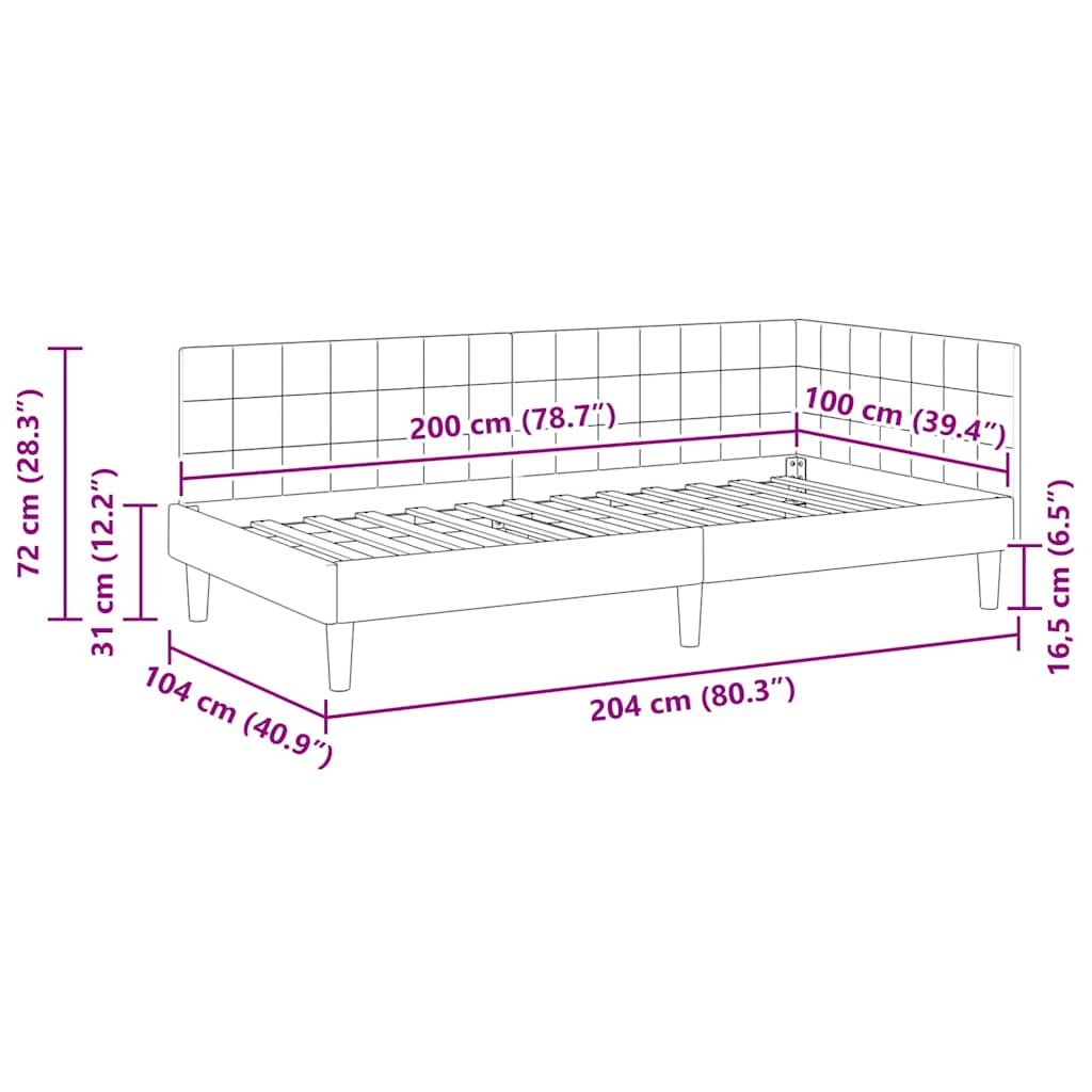 vidaXL Κρεβάτι Γωνίας με κεφαλάρι Μαύρο 100 x 200 cm Βελούδο