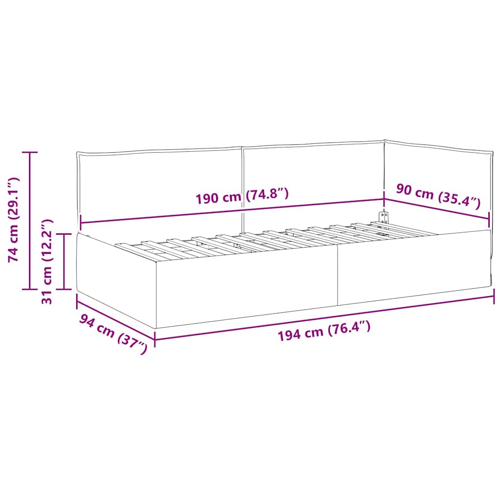 vidaXL Κρεβάτι Γωνίας με κεφαλάρι Σκούρο Γκρι 90 x 190 cm ύφασμα