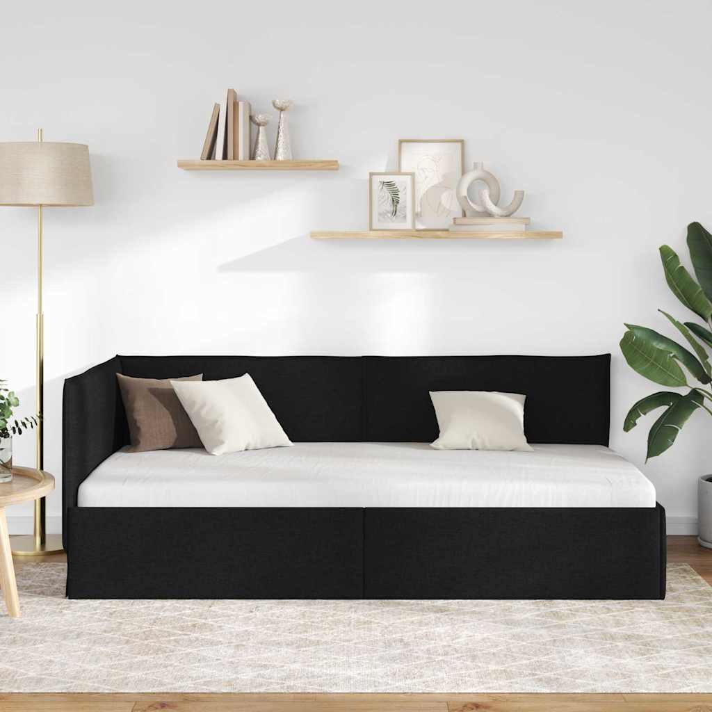 vidaXL Κρεβάτι Γωνίας με κεφαλάρι Μαύρο 90 x 190 cm ύφασμα