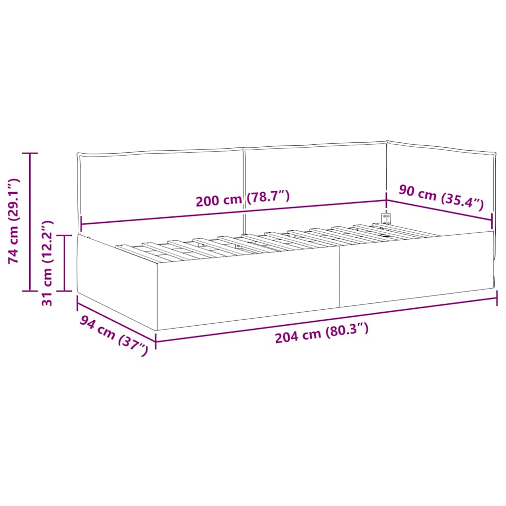 vidaXL Κρεβάτι Γωνίας με κεφαλάρι Κόκκινο 90 x 200 cm ύφασμα